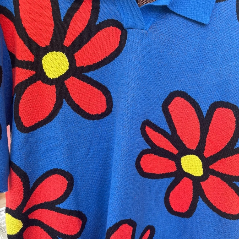WESC Collar Blue w/Red Floral Polo 100% Cotton Oversized Men’s M Women L - Picture 4 of 11